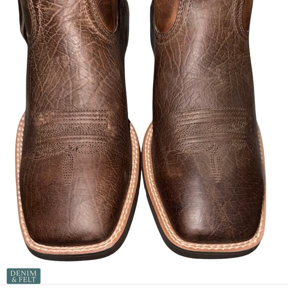 NEW Ariat Sport Rustler Wide Square Toe Cowboy Boots Brown Leather Western 9.5D main image 2